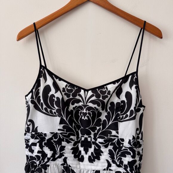 Ann Taylor Black & White Damask Print Spaghetti Strap Dress Size 8 - Picture 2 of 13